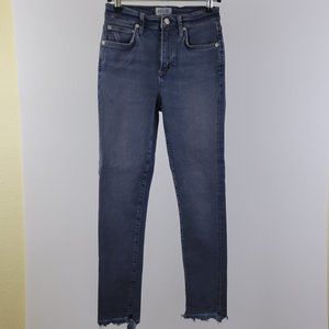 AGOLDE  Sophie High Rise Skinny Crop Fray Hem Distressed Jean Dark Grey